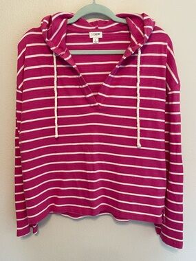 J. Crew Pink Striped Hooded Pullover Top Large